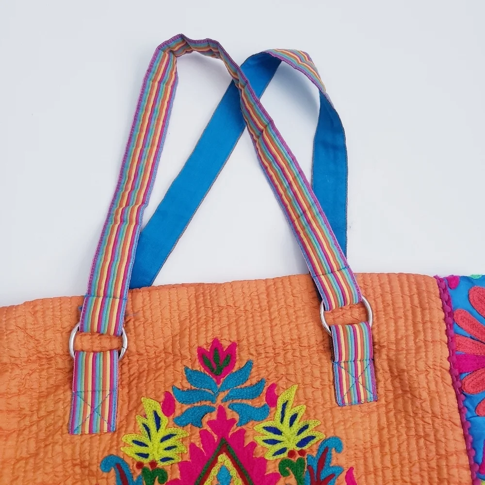 Karma Living Embroidered Bohemian Floral Plush Sholder Bag